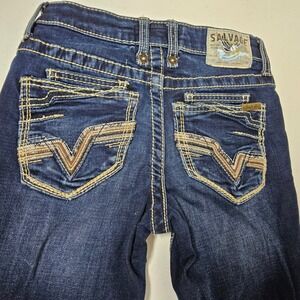Salvage Mayhem Jr Jeans Kids 12 Dark Wash Contrast Thick Stitch Buckle Exclusive